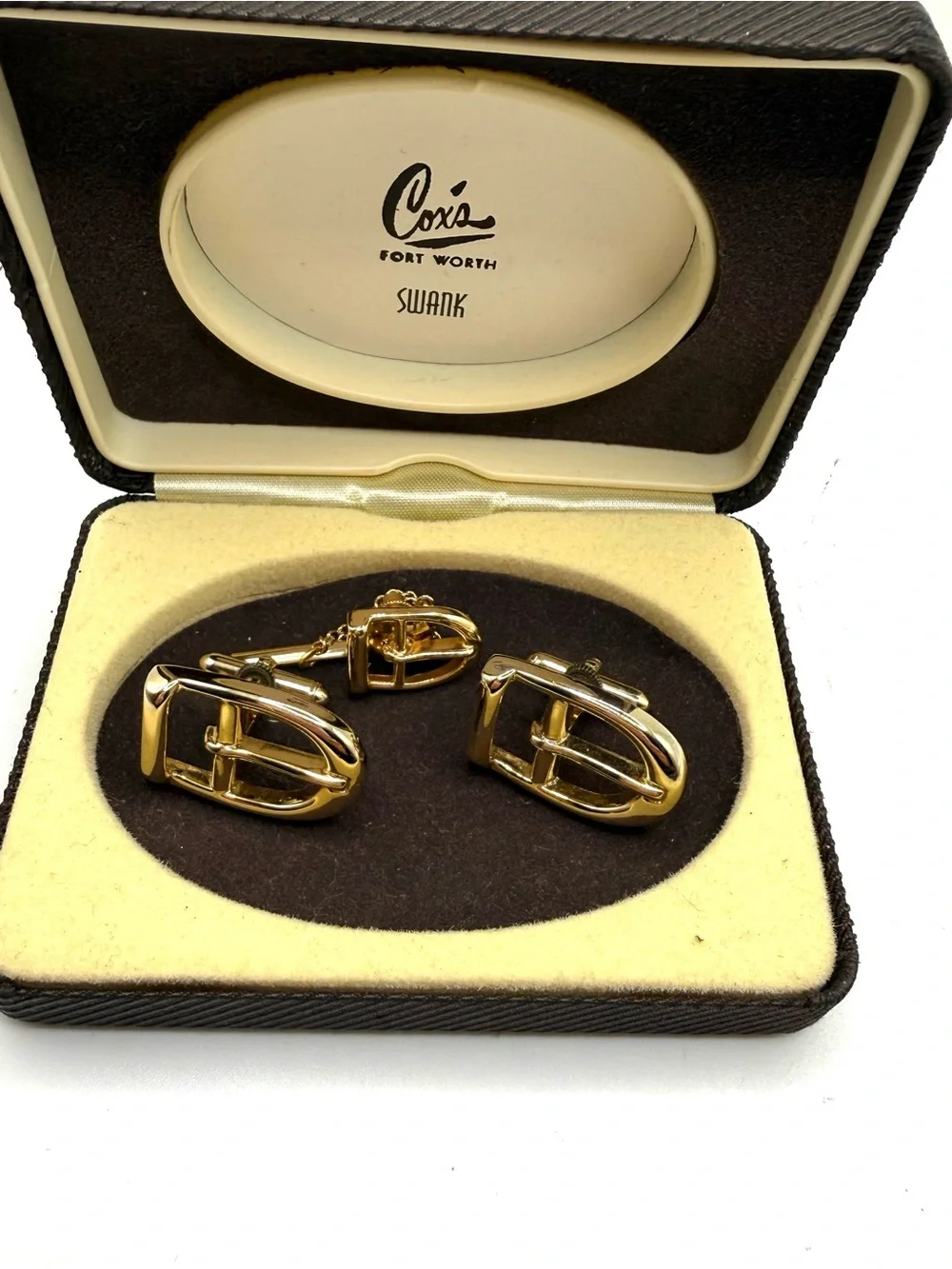 SWANK Gold-Tone Buckle Cufflinks Matching Tie Tack Set